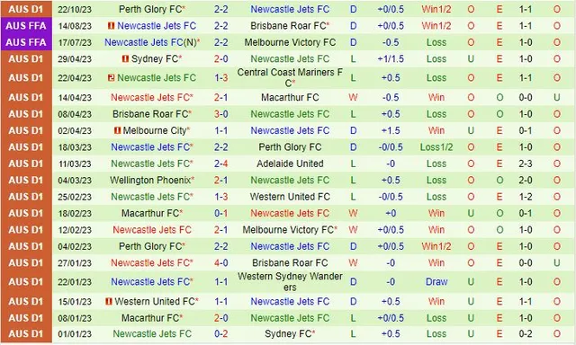 Thành tích gần đây của đội Newcastle Jets
